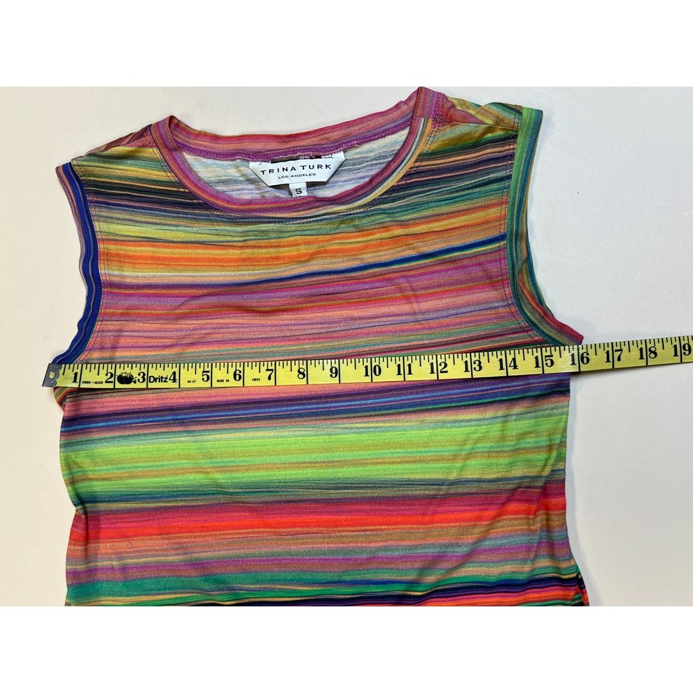 Trina Turk Rainbow Mini Tee Dress Scoop Neck Sleeveless Casual Cotton SZ S - Picture 10 of 13